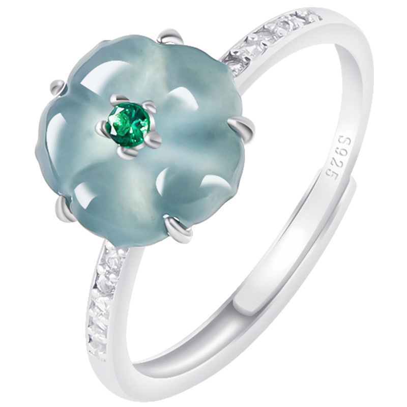 Women Accessories For Gift - خواتم زهرة اليشم البورمي الأزرق من