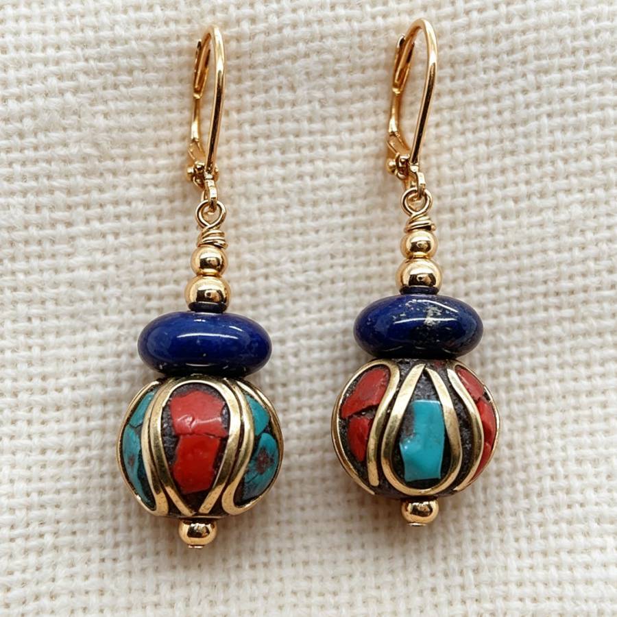 Women Accessories Nepal - أقراط ذهبية متدلية مصنوعة يدويًا من