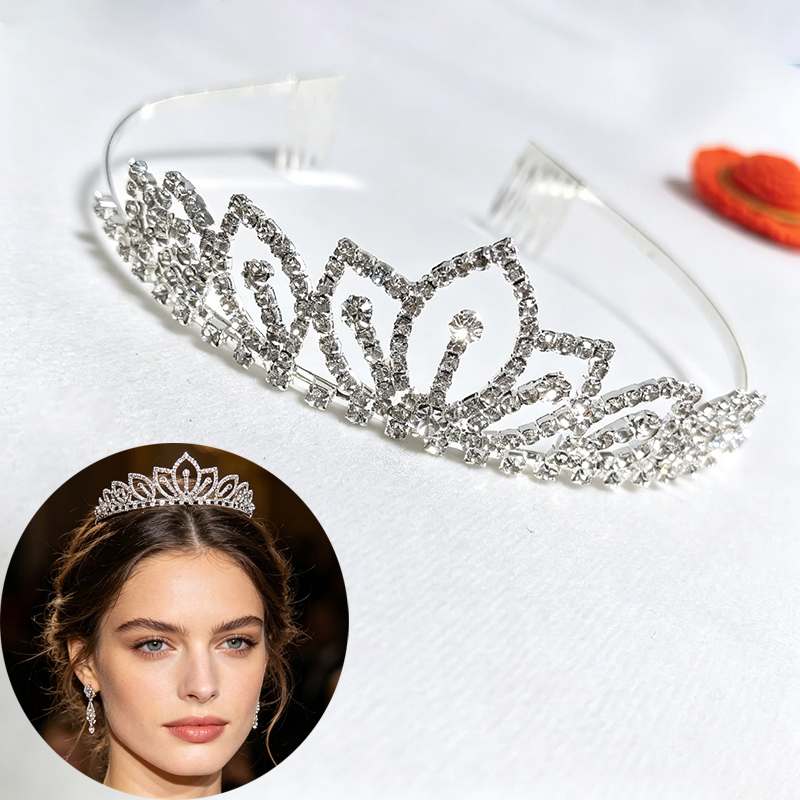 Women Accessories For Gift - تاج زفاف فضي اللون مرصع بالأحجار