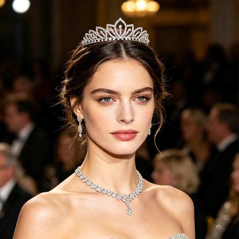 تاج زفاف فضي اللون مرصع بالأحج - مراجعة Women Accessories For Gift وسعره